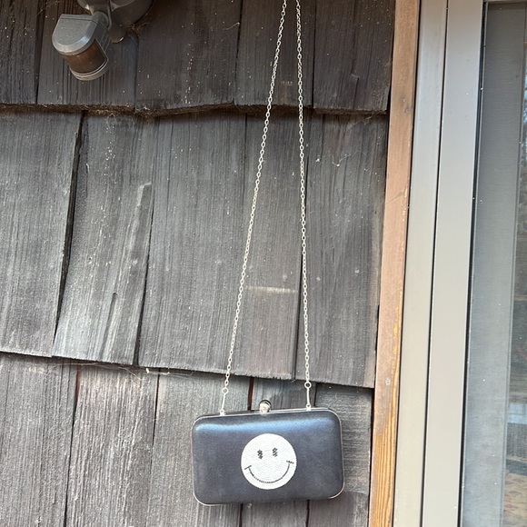 New without Tags, never worn black satin, smiley 😊 face handbag w/ chain. - Picture 8 of 11
